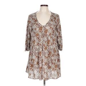 La La La Creative boho fesitval size xs tunic brown yellow floral blouse